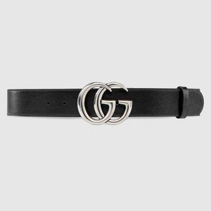 Gucci Black GG Marmont Leather Belt With Silver Buckle (Unisex)